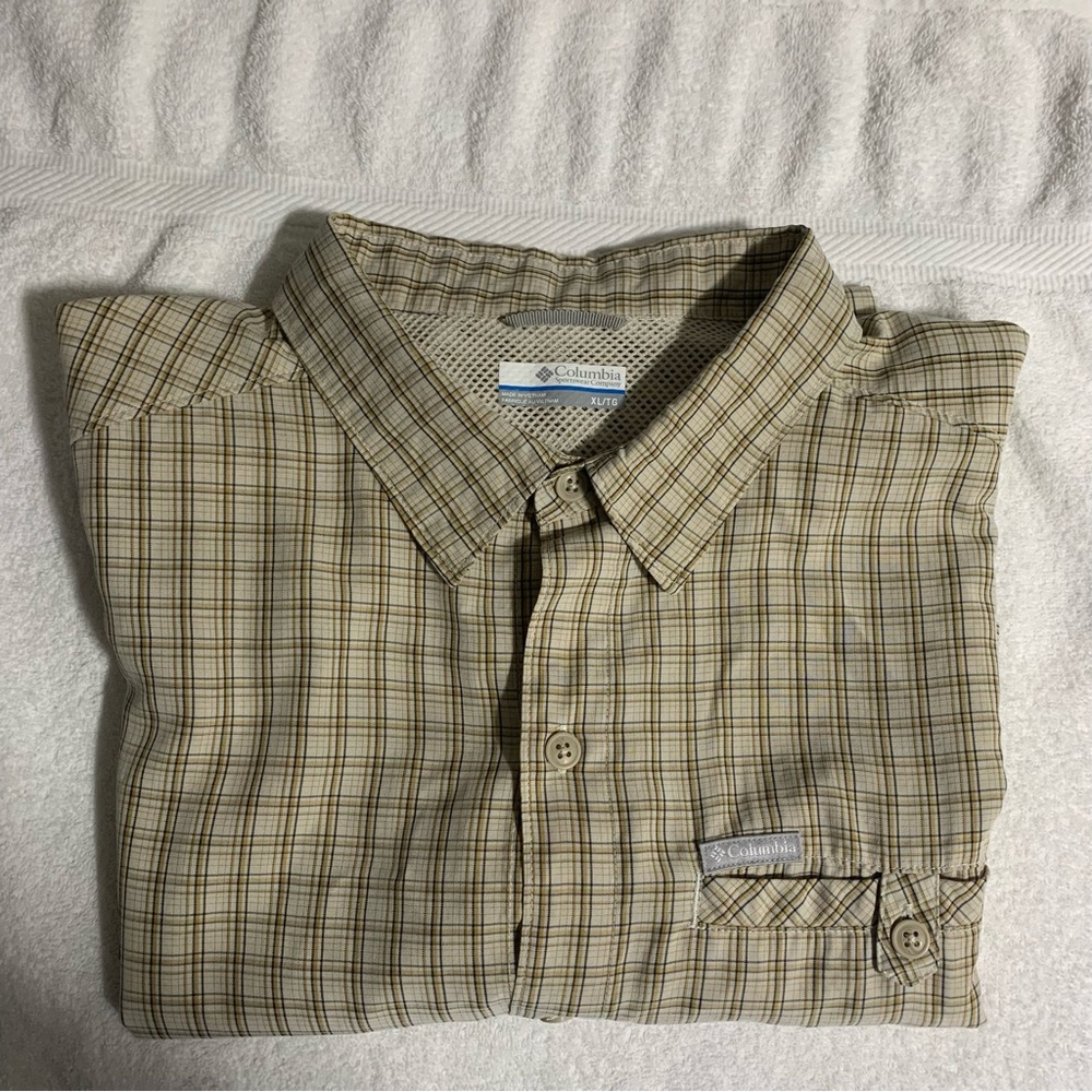Columbia Declination Trail II Short Sleeve Shirt tan Buttom-up‎ Plaid Size XL